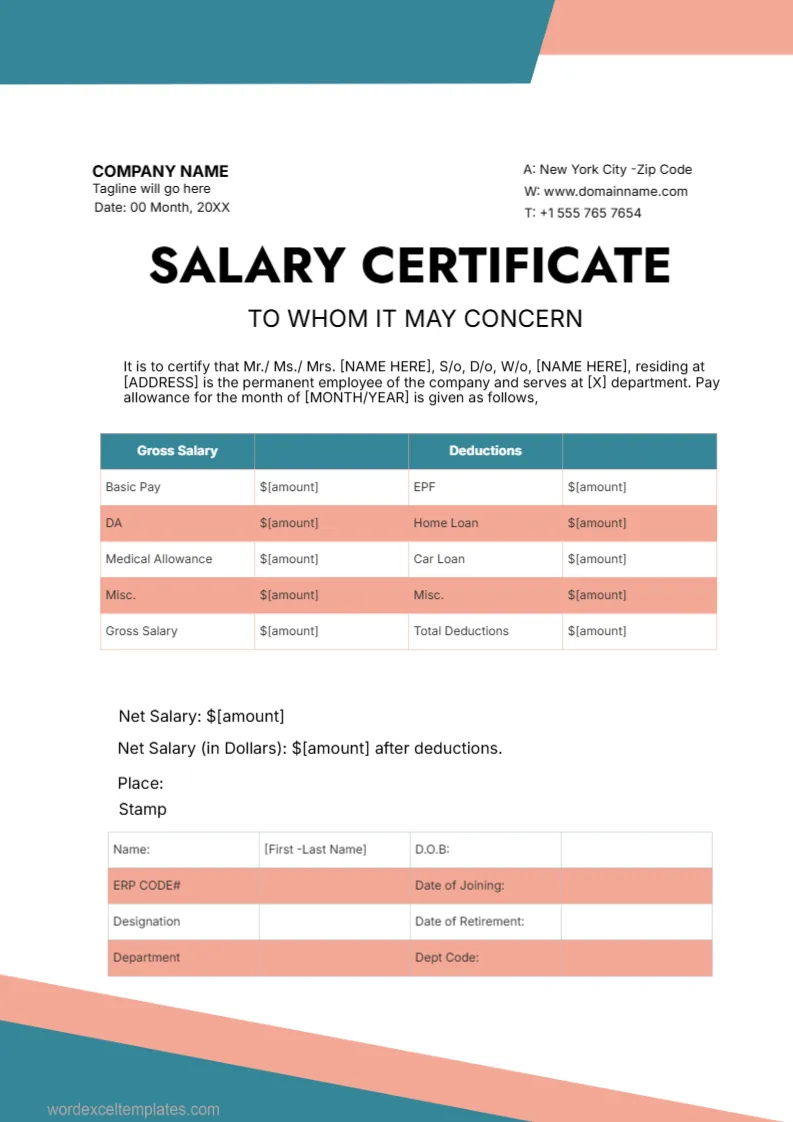 Salary Certificate Template -Editor