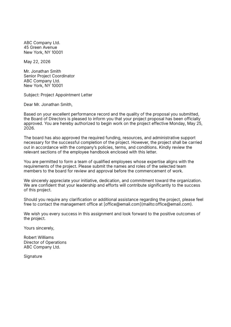 Project Appointment Letter -Editor
