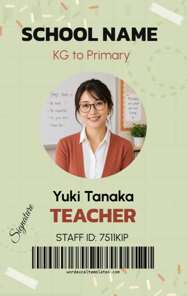 School Staff ID Card Template