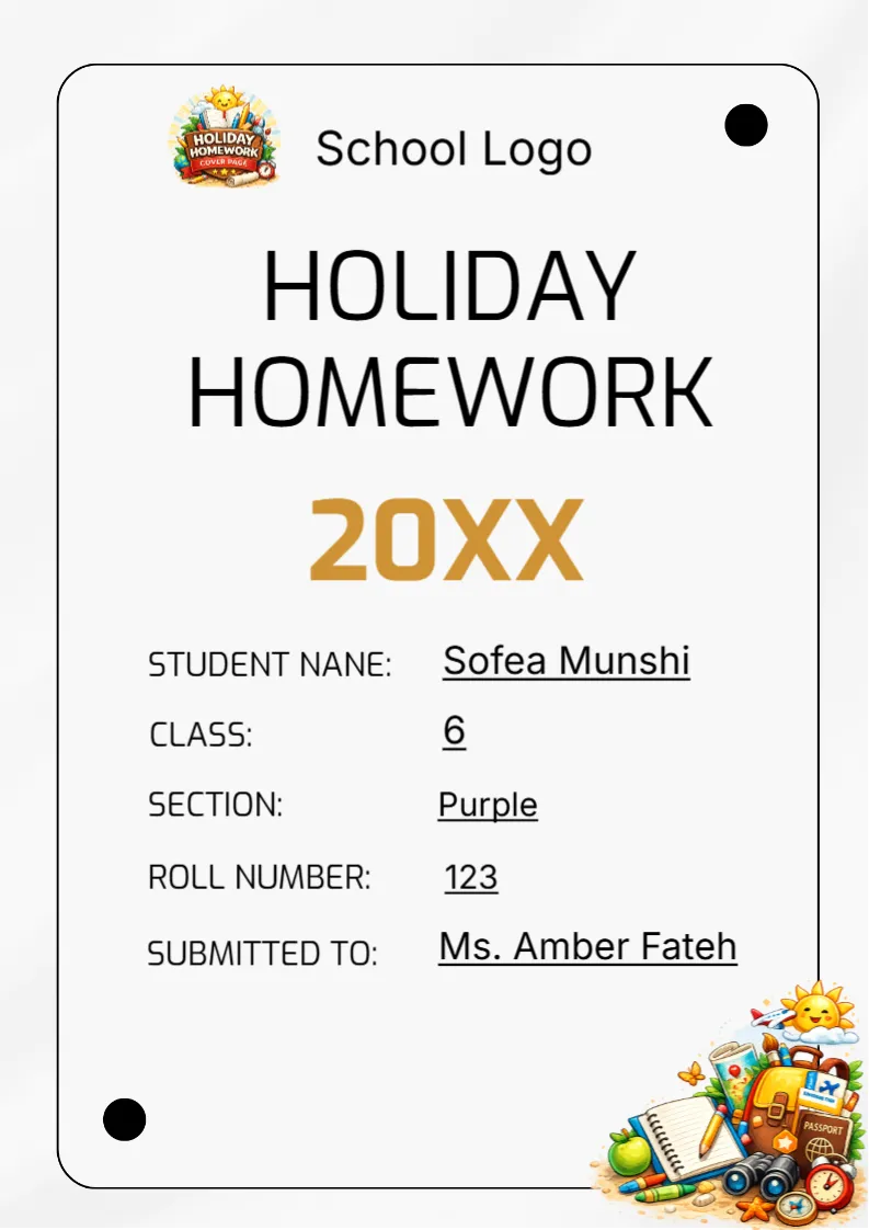Holiday Homework Cover Page -Editor