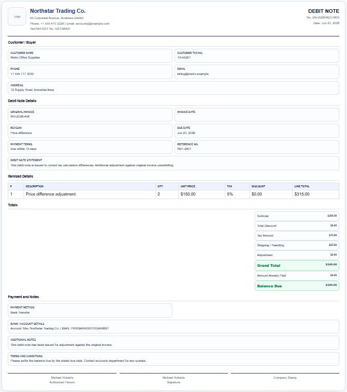 Advanced Debit Note Maker