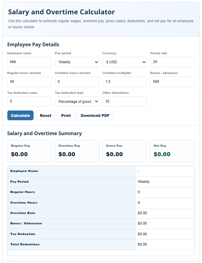 Salary and Overtime Calculator Template