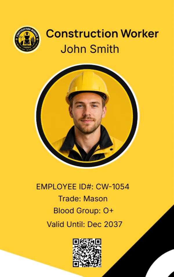 Construction Worker ID Card Template
