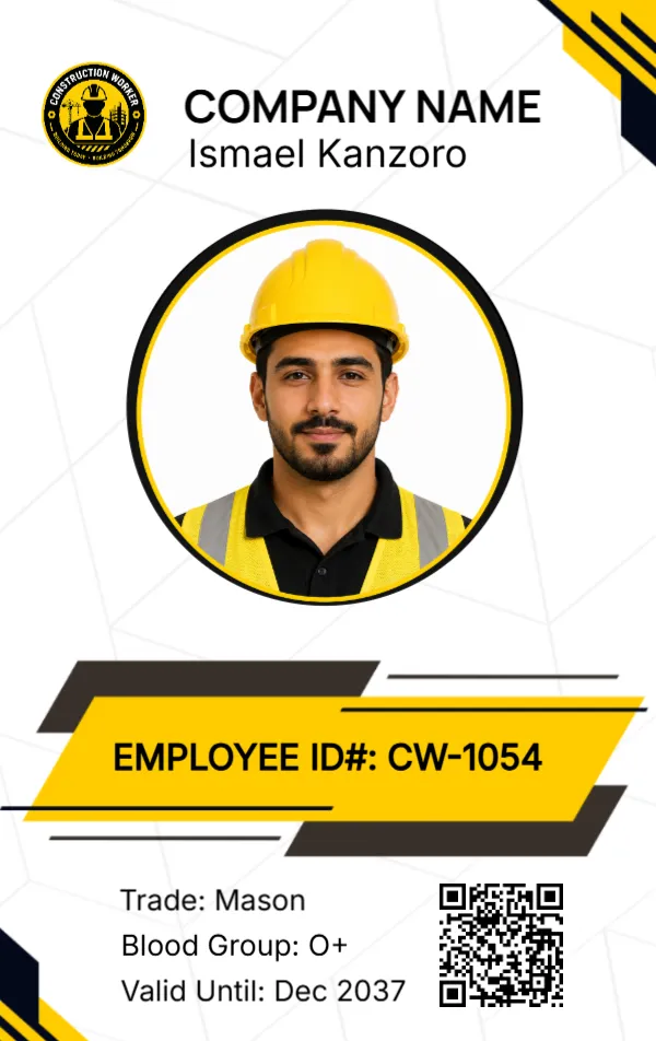 Construction Worker ID Card Template