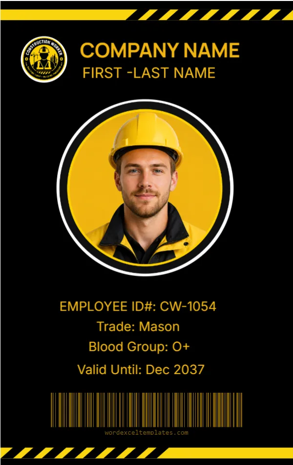 Construction Worker ID Card Template