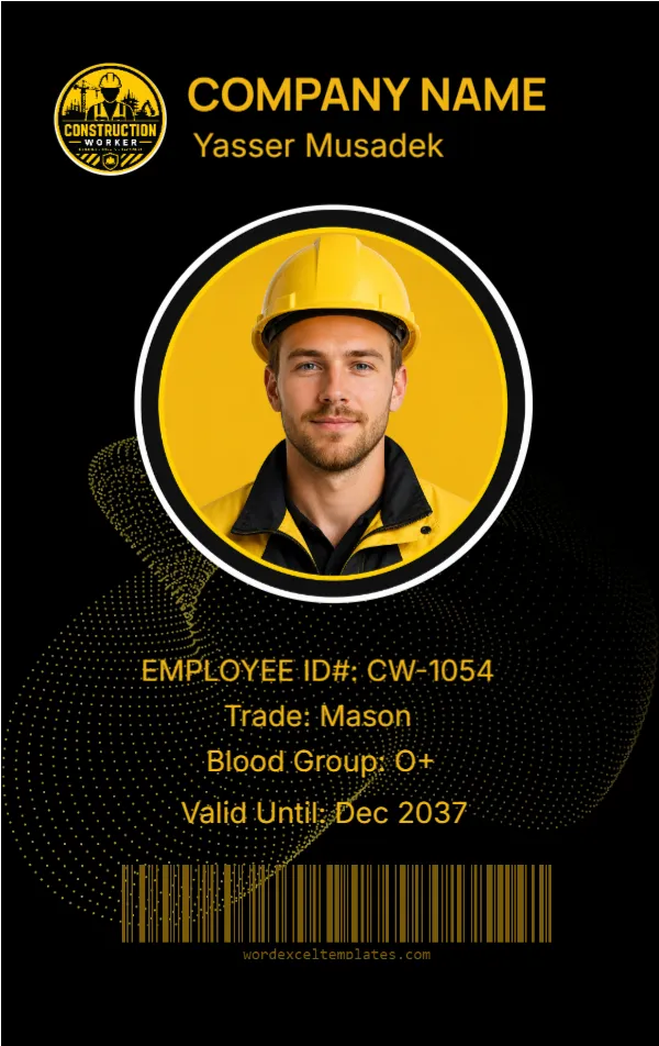 Construction Worker ID Card Template