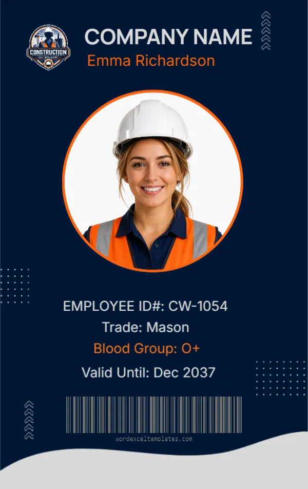 Construction Worker ID Card Template