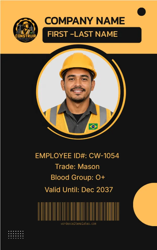 Construction Worker ID Card Template
