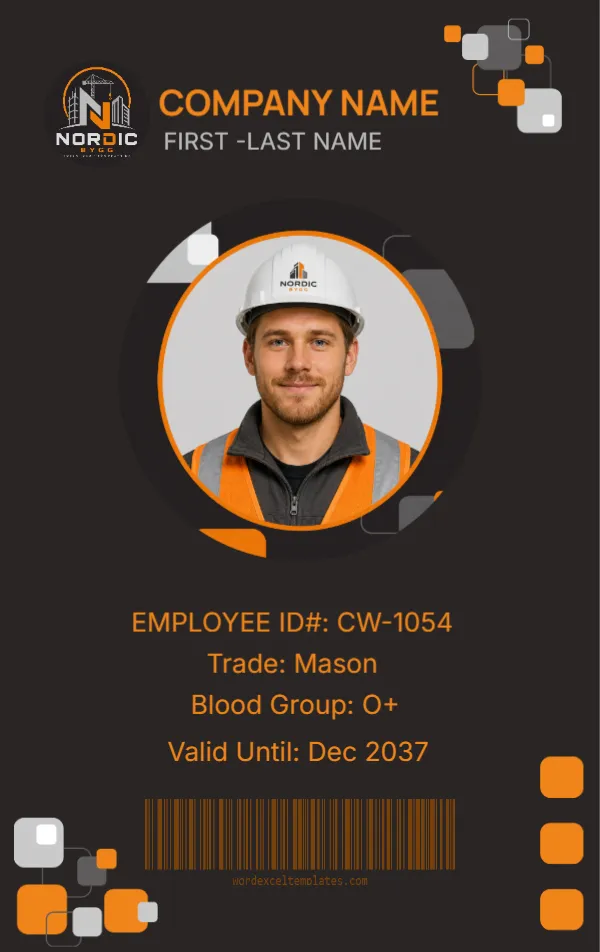 Construction Worker ID Card Template