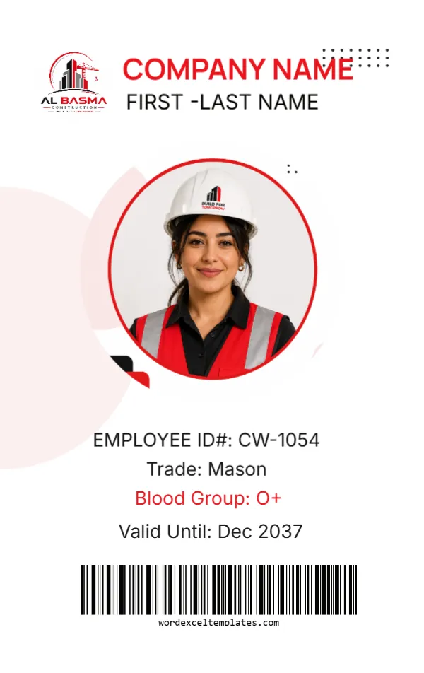 Construction Worker ID Card Template