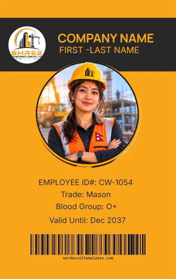 Construction Worker ID Card Template