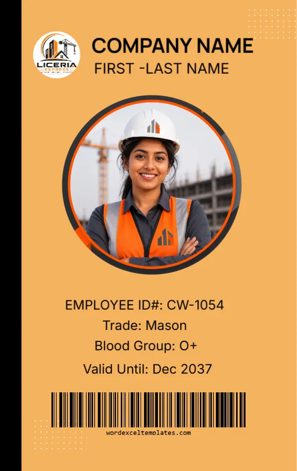 Construction Worker ID Card Template