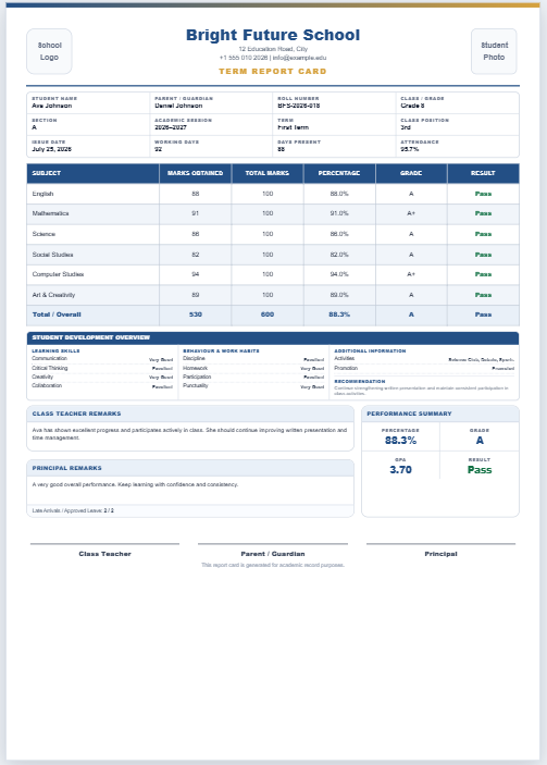 AI School Report Card Generator