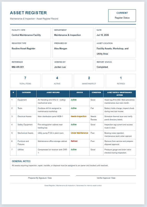 Asset Register Template