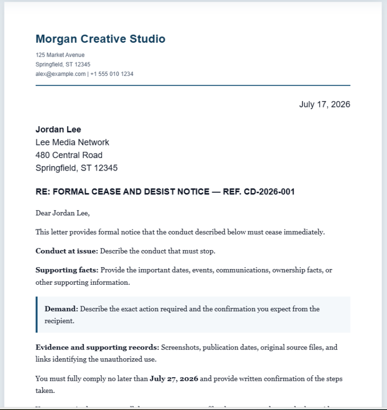 Cease and Desist Letter Generator
