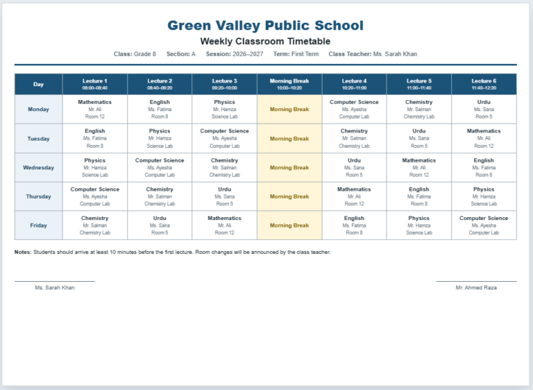 Classroom Timetable GeneratorClassroom Timetable Generator