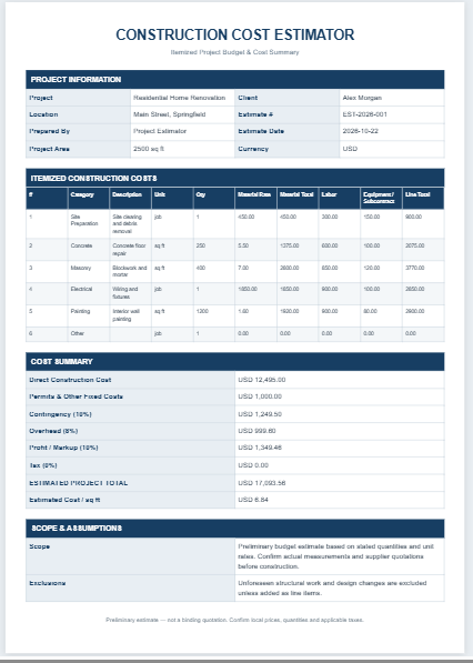 Construction Cost Estimator