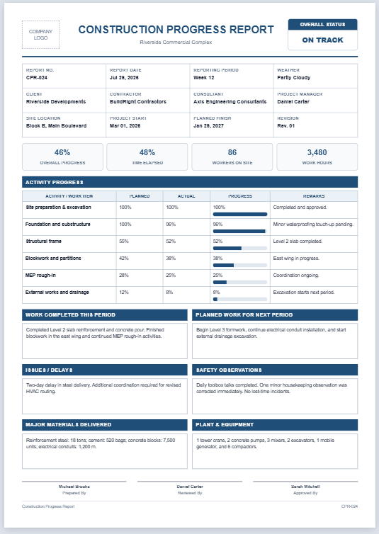 Construction Progress Report Generator
