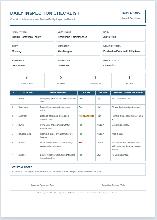 Daily Inspection Checklist