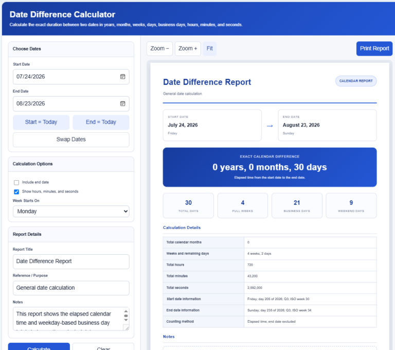 Date Difference Calculator