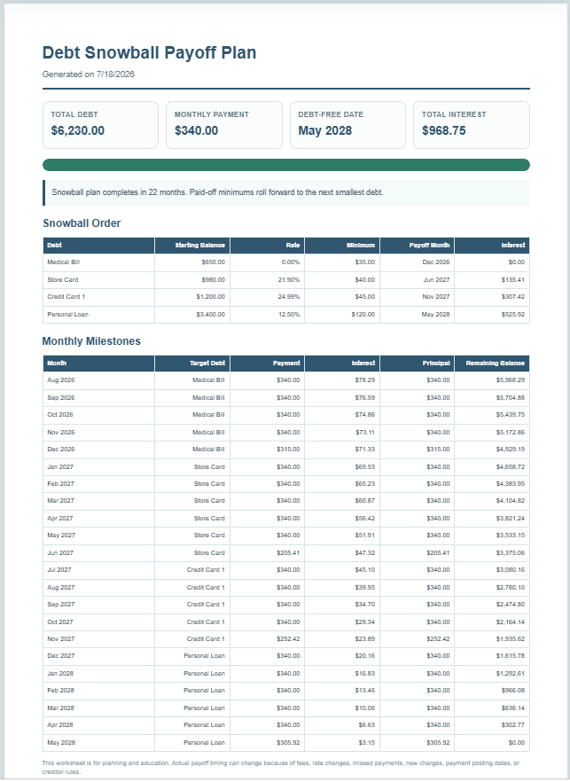 Debt Snowball Worksheet