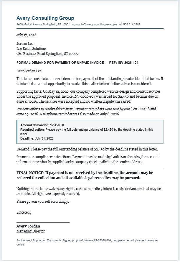 Demand Notice Generator