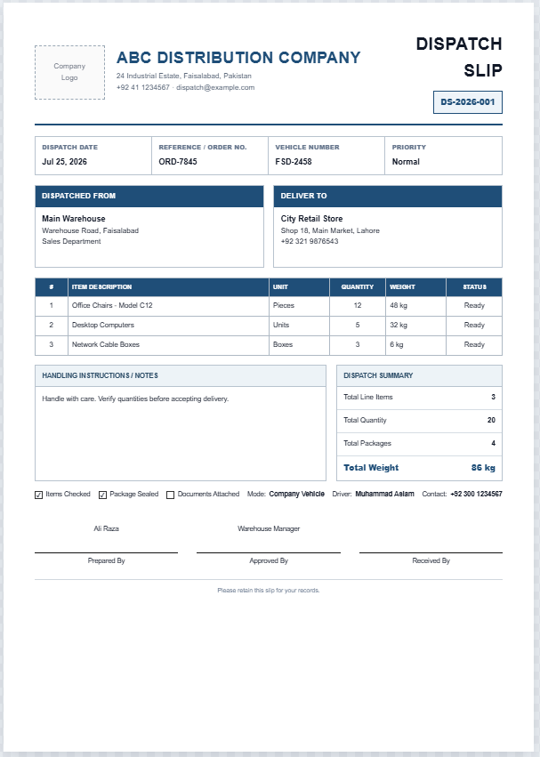 Dispatch Slip Generator