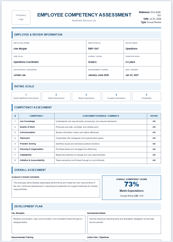 Employee Competency Assessment Form Generator