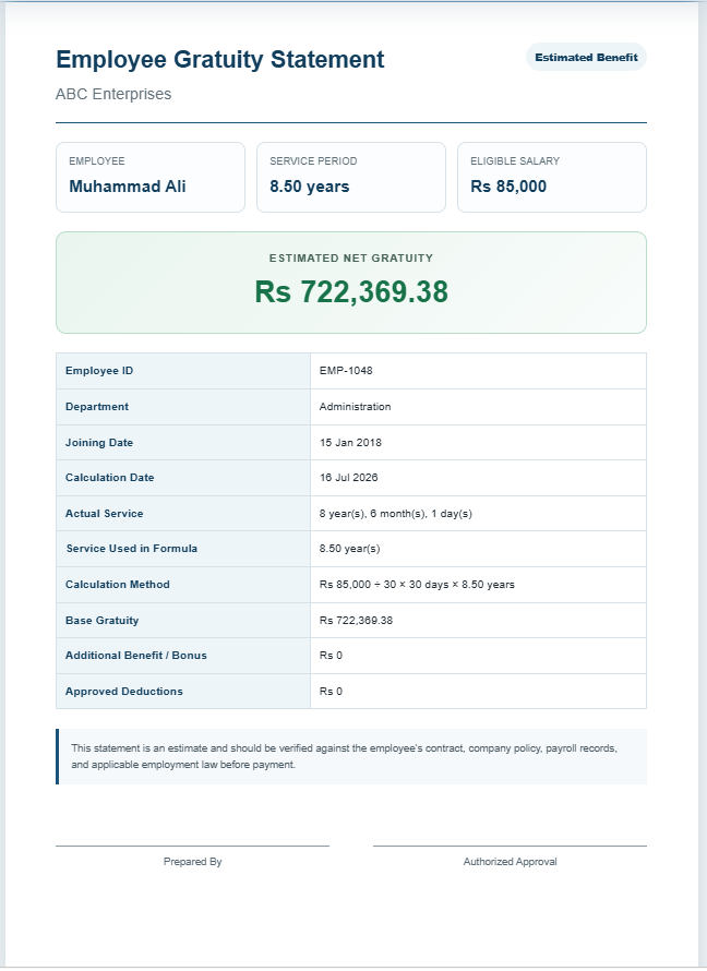 Employee Gratuity Calculator