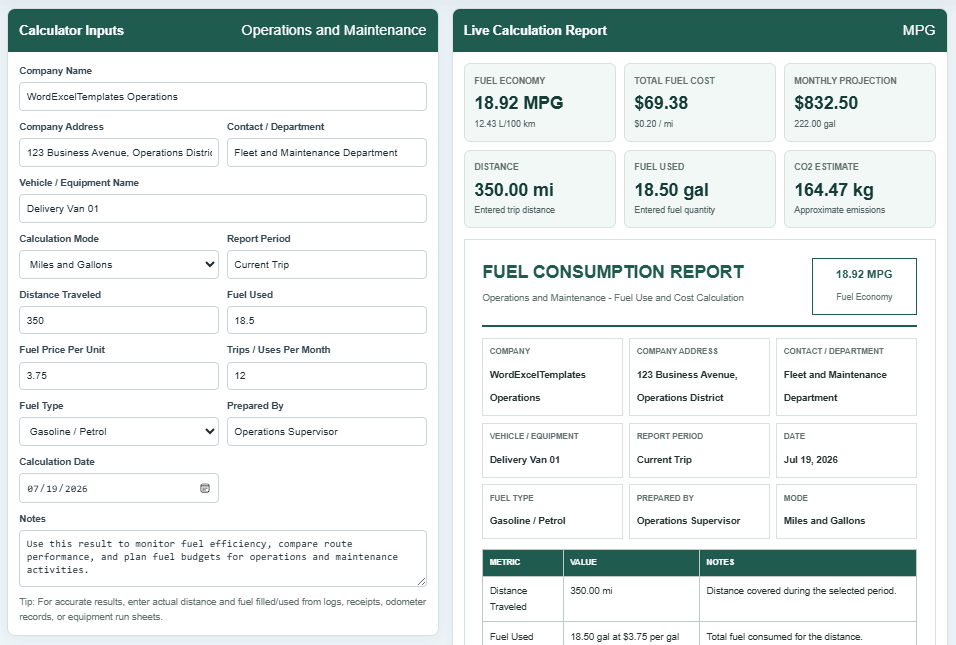 Fuel Consumption Calculator