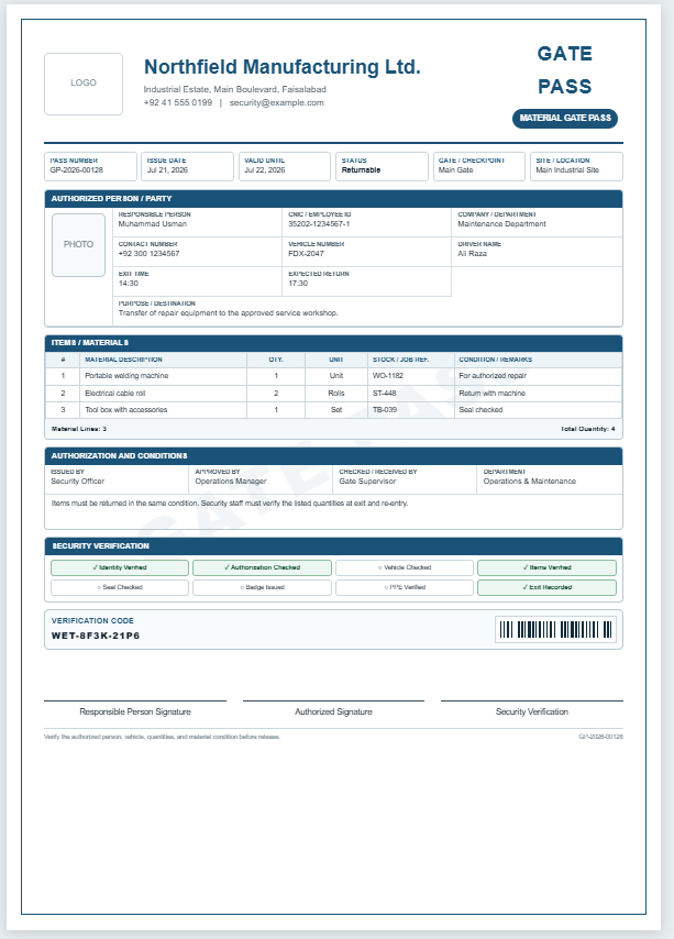 Gate Pass Generator