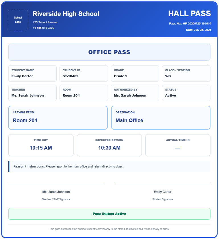 Hall Pass Generator