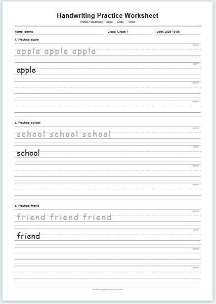 Handwriting Practice Sheet Generator