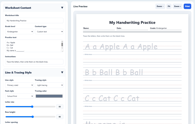 Handwriting Practice Sheet Generator