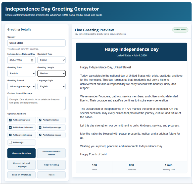Independence Day Greeting Generator