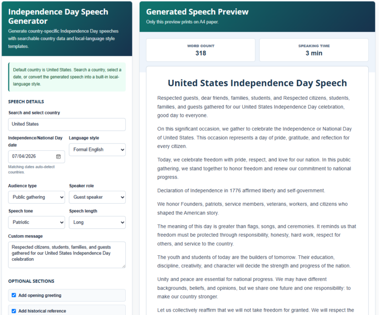 Independence Day Speech Generator