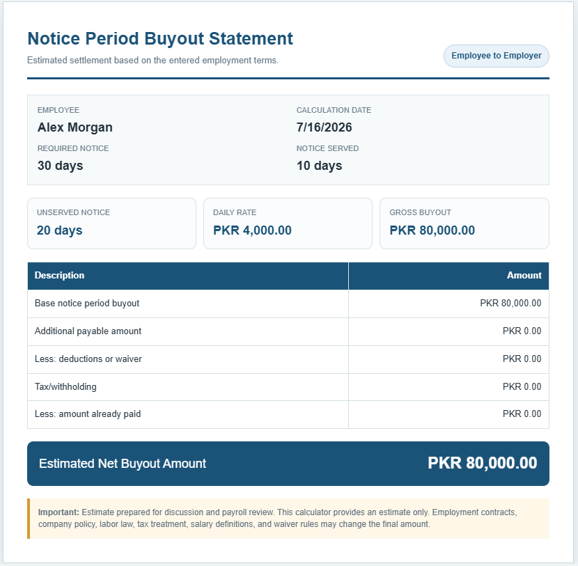Notice Period Buyout Calculator