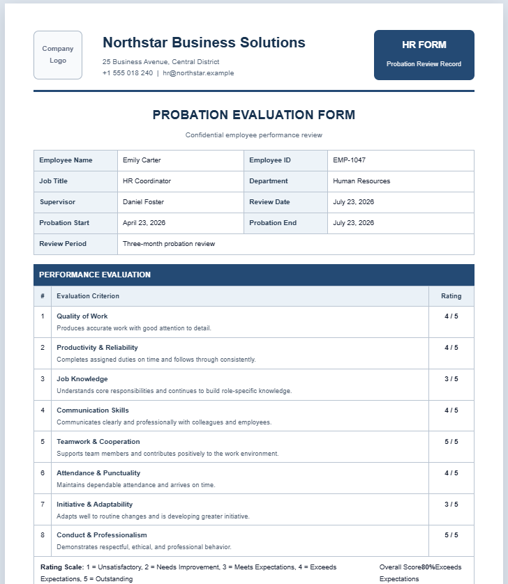 Probation Evaluation Form Generator