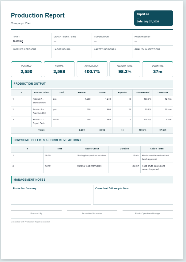 Production Report Generator