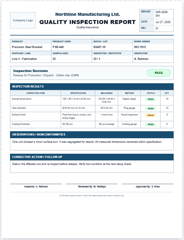 Quality Inspection Report Generator