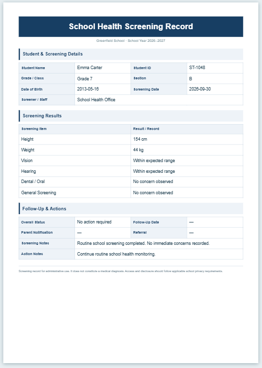 School Health Screening Record Manager