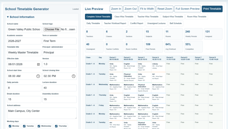 School Timetable Generator