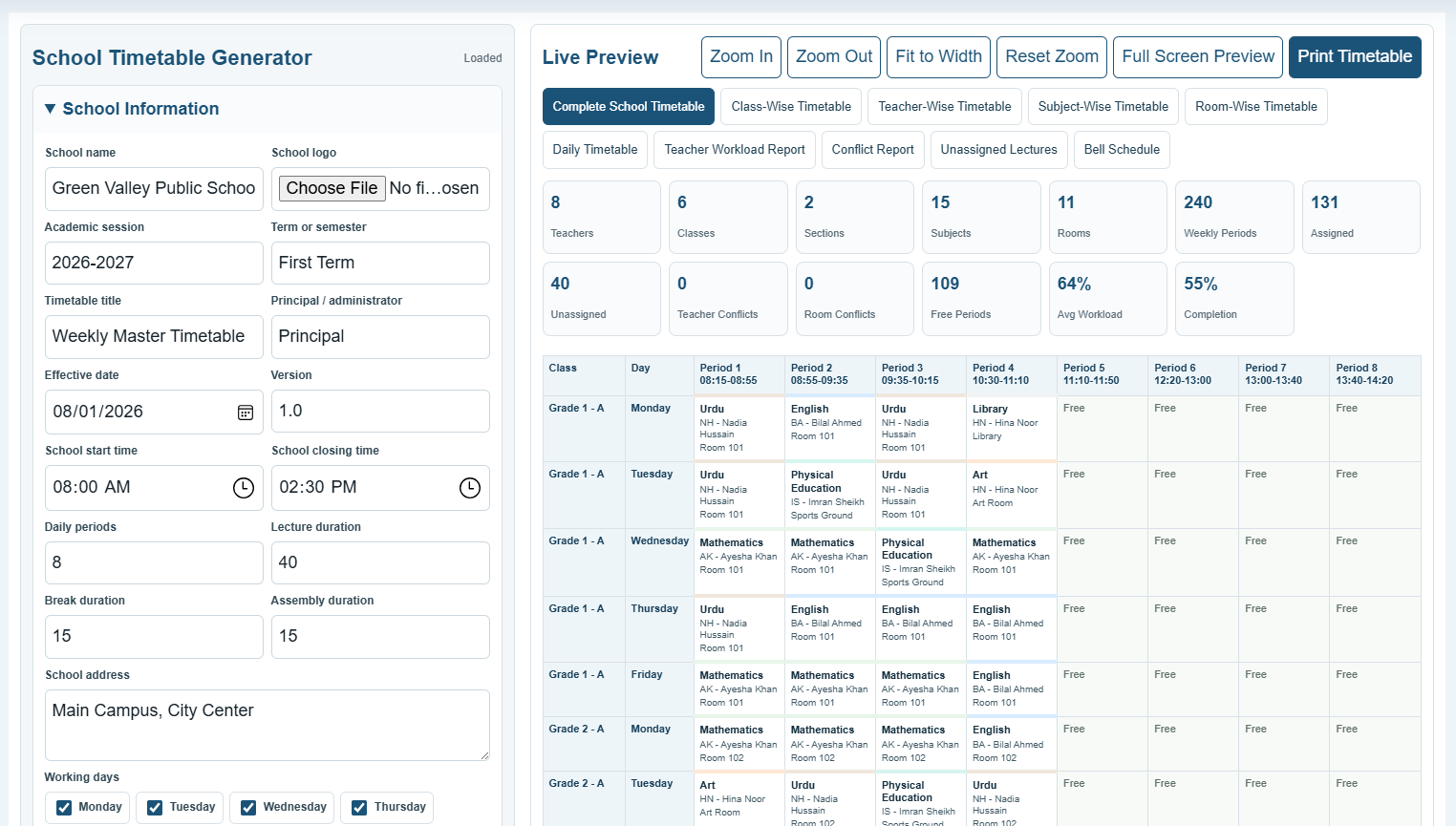 School Timetable Generator