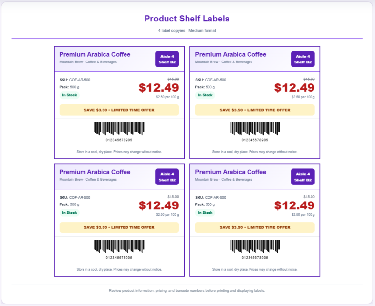 Shelf Label Generator