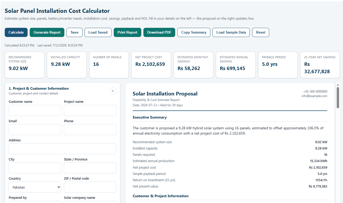 Solar Panel Installation Cost Calculator