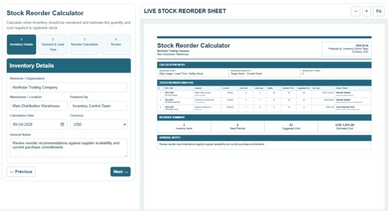Stock Reorder Calculator