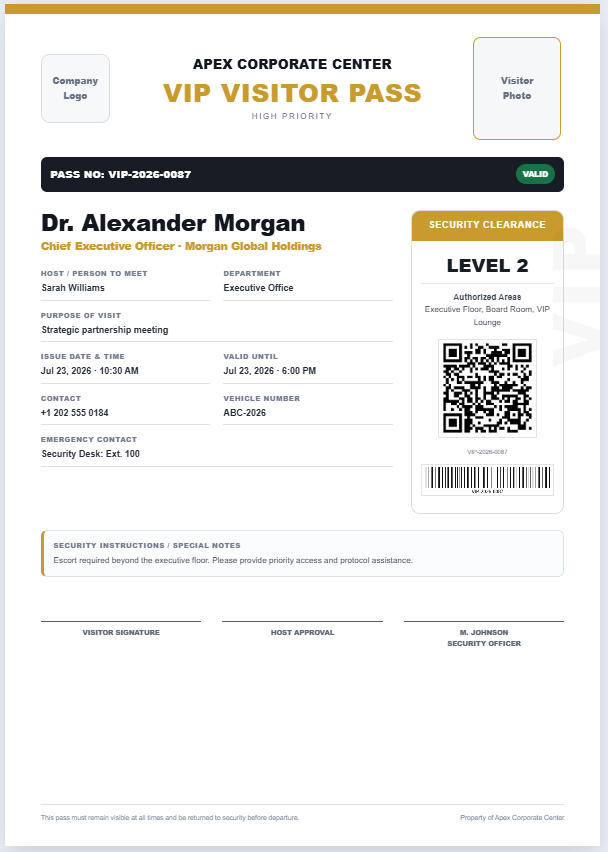 VIP Visitor Pass Template