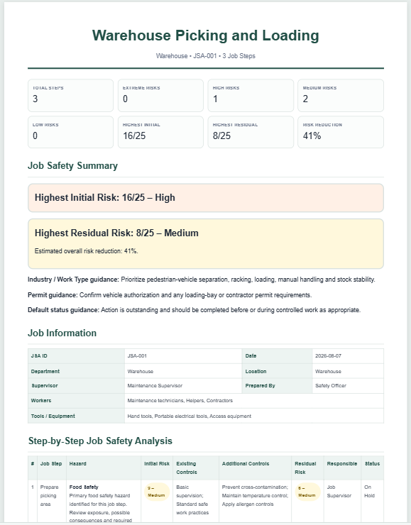 AI Job Safety Analysis (JSA/JHA) Generator