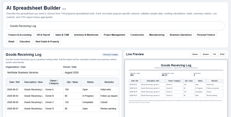 AI Spreadsheet Builder