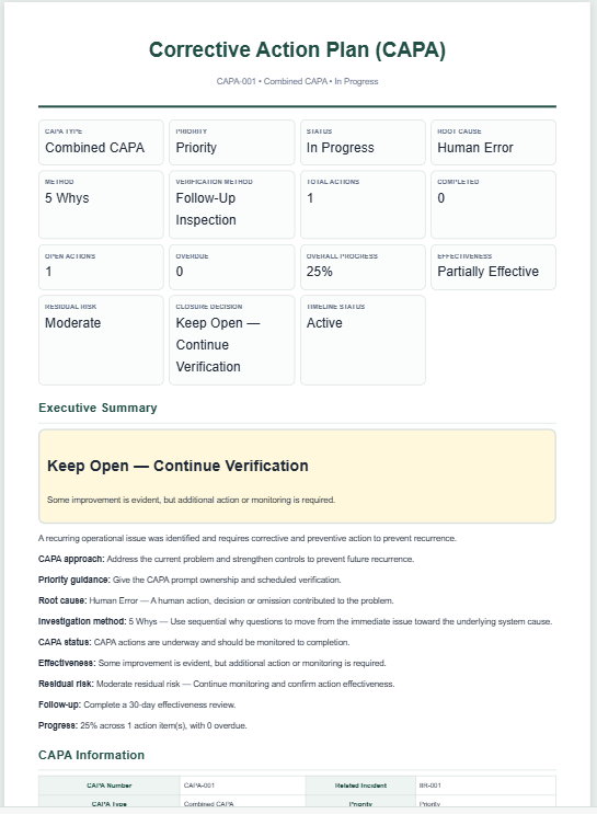 Corrective Action Plan (CAPA) Generator